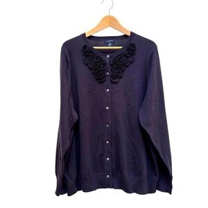 Lands’ End Ruffle Trim Cotton Knit Cardigan Sweater Classic Navy Blue Size 3X